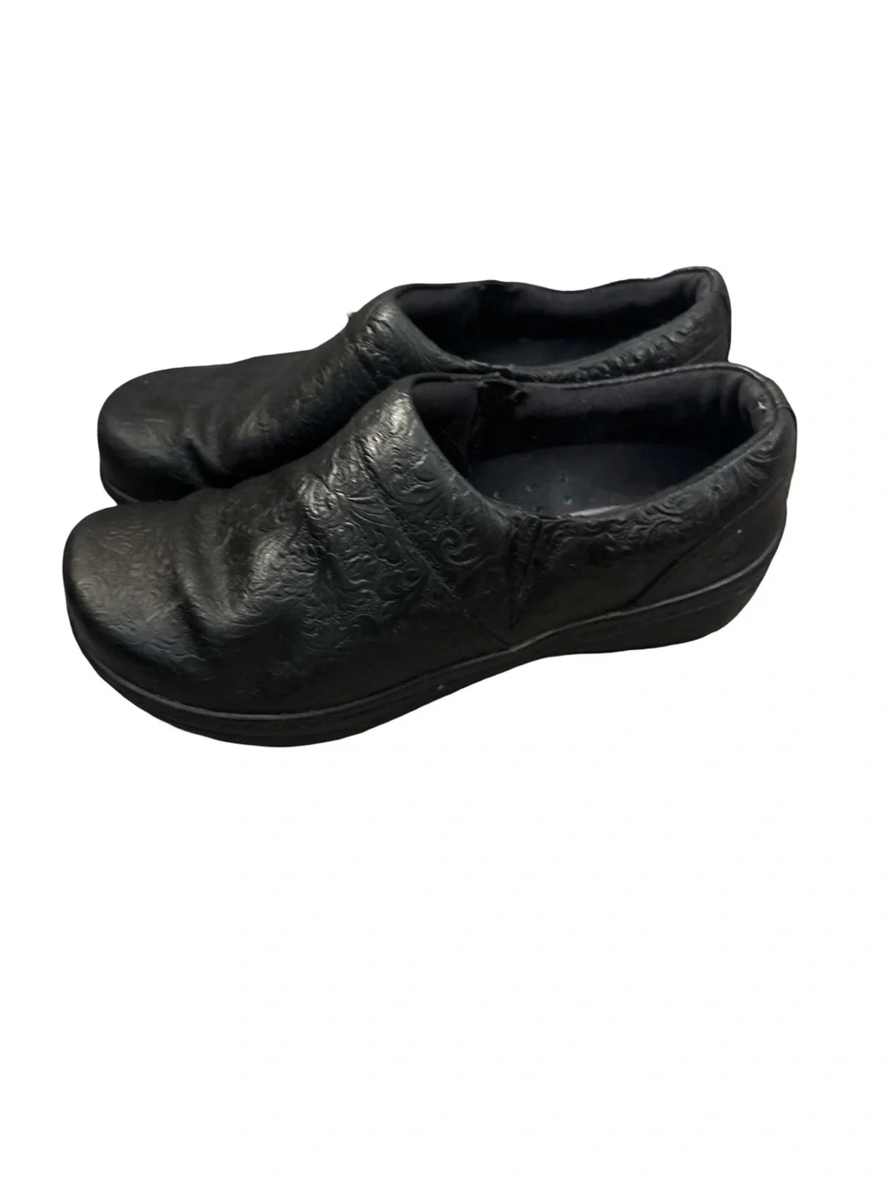 Women’s Black Slip-On Leather Boho Gorpcore Slip Resistant Clogs Size 7.5